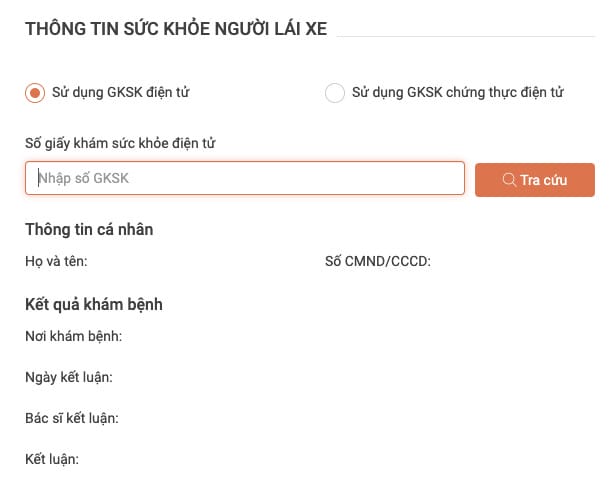 Nhập thông tin sức khỏe điện tử khi đổi GPLX