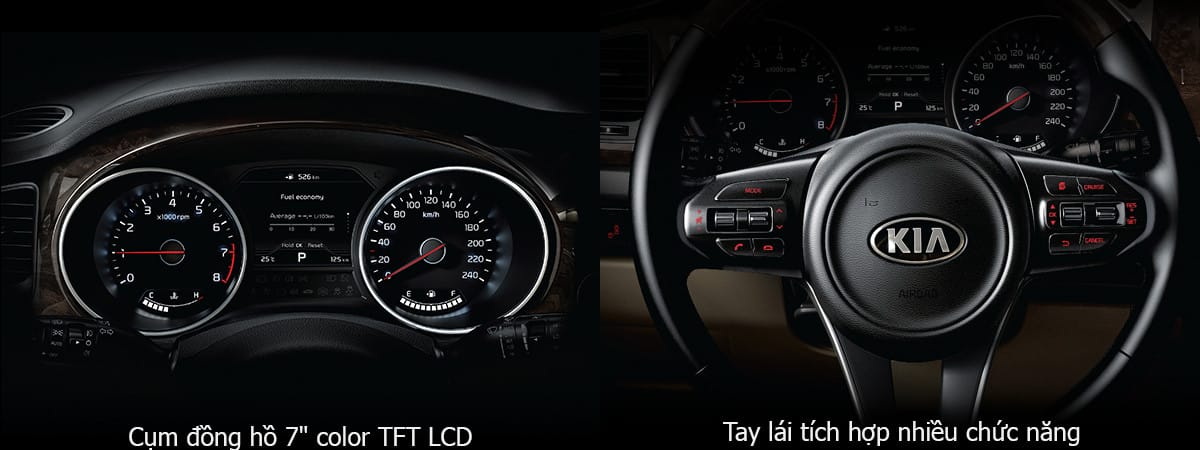 Nội thất cao cấp của Kia Sedona với màn hình giải trí, vô lăng đa chức năng, ảnh hưởng đến giá xe Kia Sedona.
