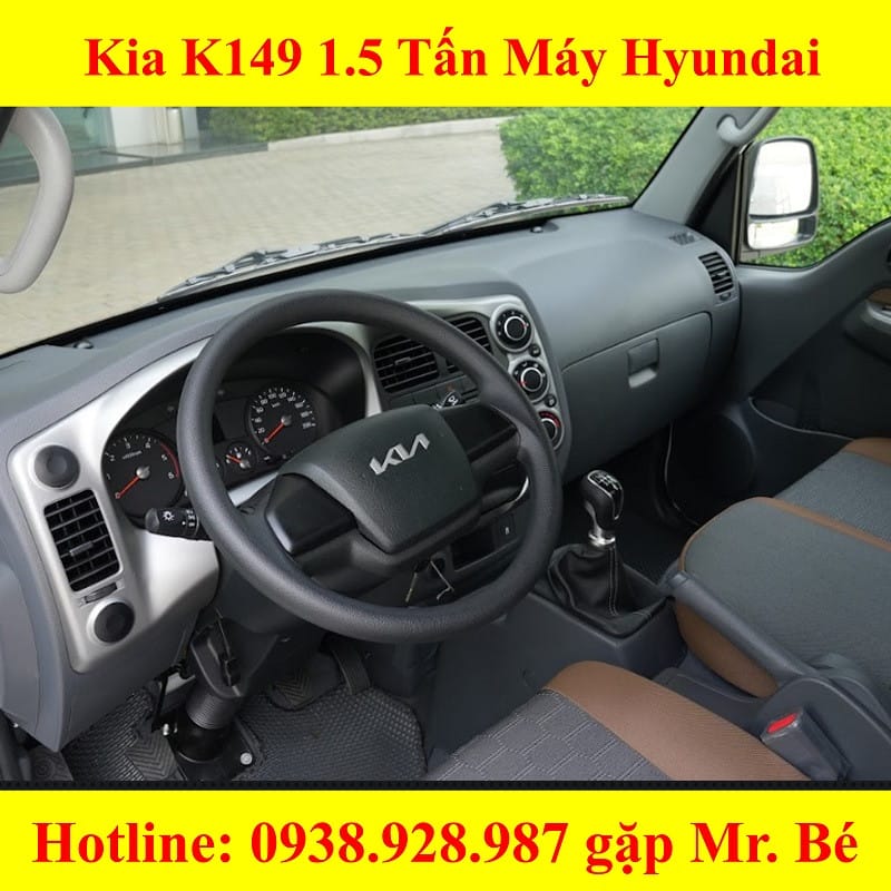 Nội thất tiện nghi của xe tải Kia K149 1.5 tấn, có máy lạnh.
