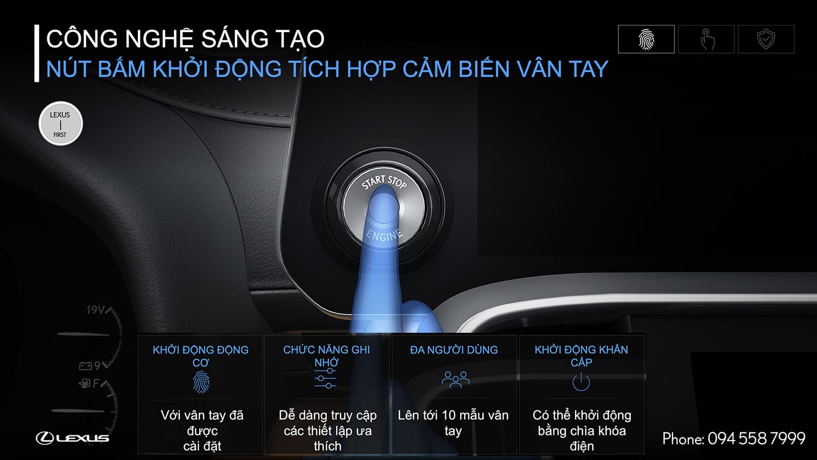 Nút bấm khởi động tích hợp cảm biến vân tay trên Lexus LX 600