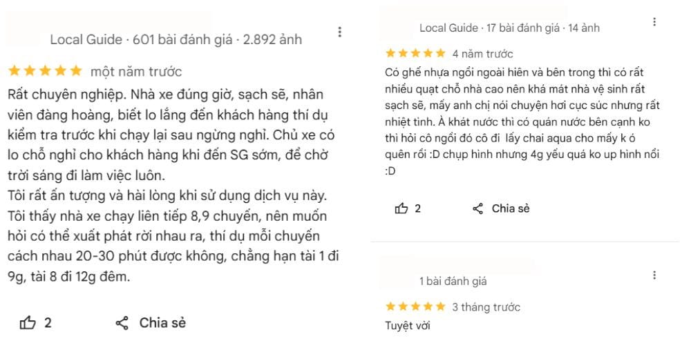 Phản hồi tích cực của khách hàng về dịch vụ nhà xe Như Quỳnh