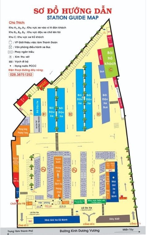 Sơ đồ bố trí các khu vực trong Bến xe Miền Tây