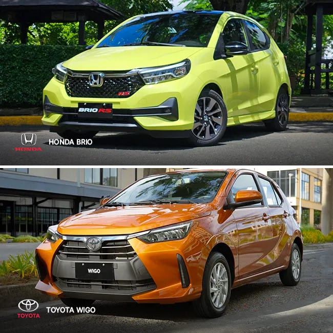 So sánh chi tiết mặt trước của Honda Brio với đèn LED và Toyota Wigo thế hệ mới, nhấn mạnh sự khác biệt về phong cách.