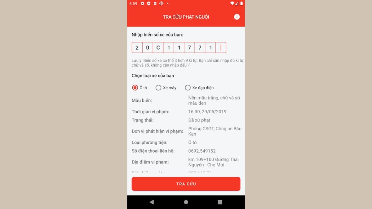 Sử dụng ứng dụng di động để check phạt nguội