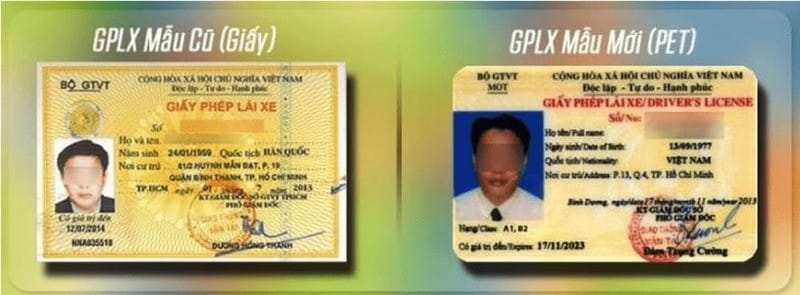 Sự khác biệt rõ rệt về chất liệu và màu sắc giữa giấy phép lái xe cũ và thẻ PET mới