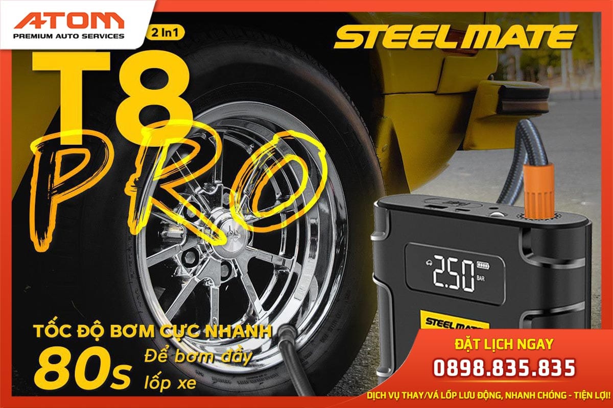 Thiết bị bơm hơi xe ô tô cao cấp T8 PRO STEELMATE - Giải pháp đa năng cho mọi tài xế