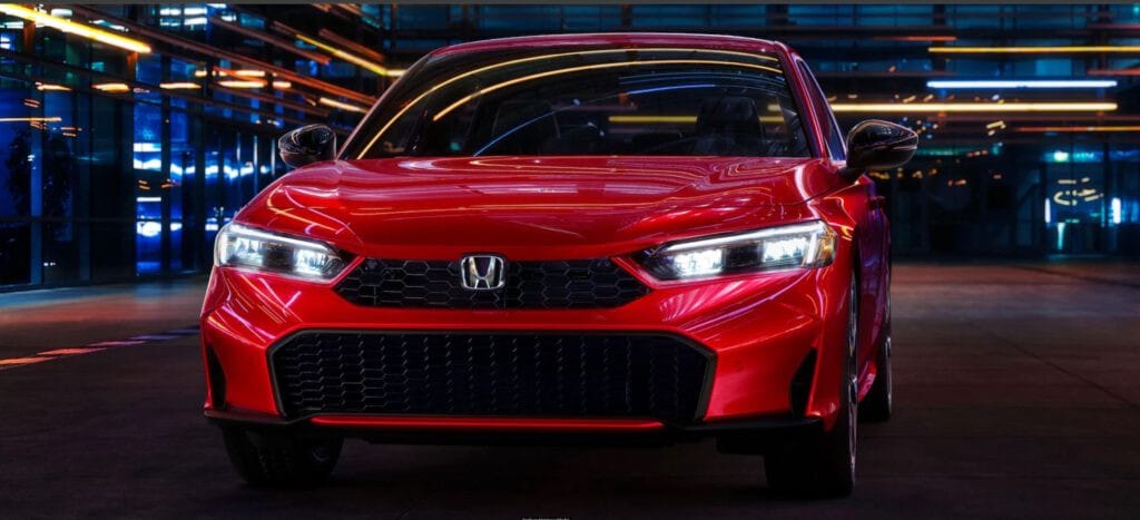 Thiết kế ngoại thất Honda Civic RS Hybrid 2025 với dáng vẻ thể thao, đèn pha LED