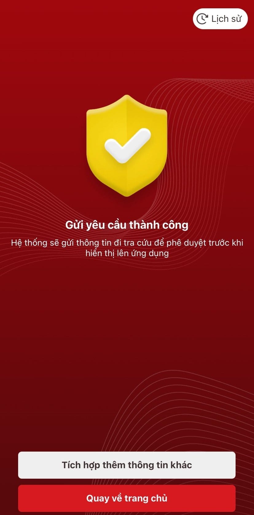 Thông báo gửi yêu cầu tích hợp đăng ký xe thành công trên ứng dụng VNeID