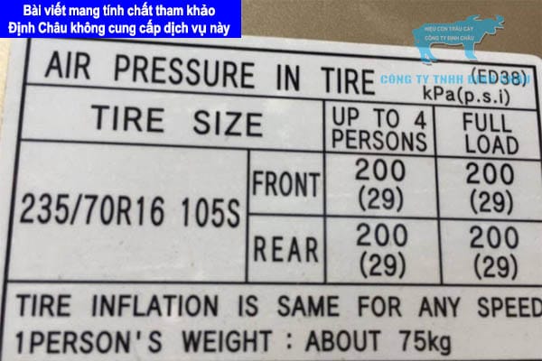 Thông số lốp ô tô dán chỗ cửa xe tài xế giúp xác định bơm lốp xe 4 chỗ bao nhiêu kg