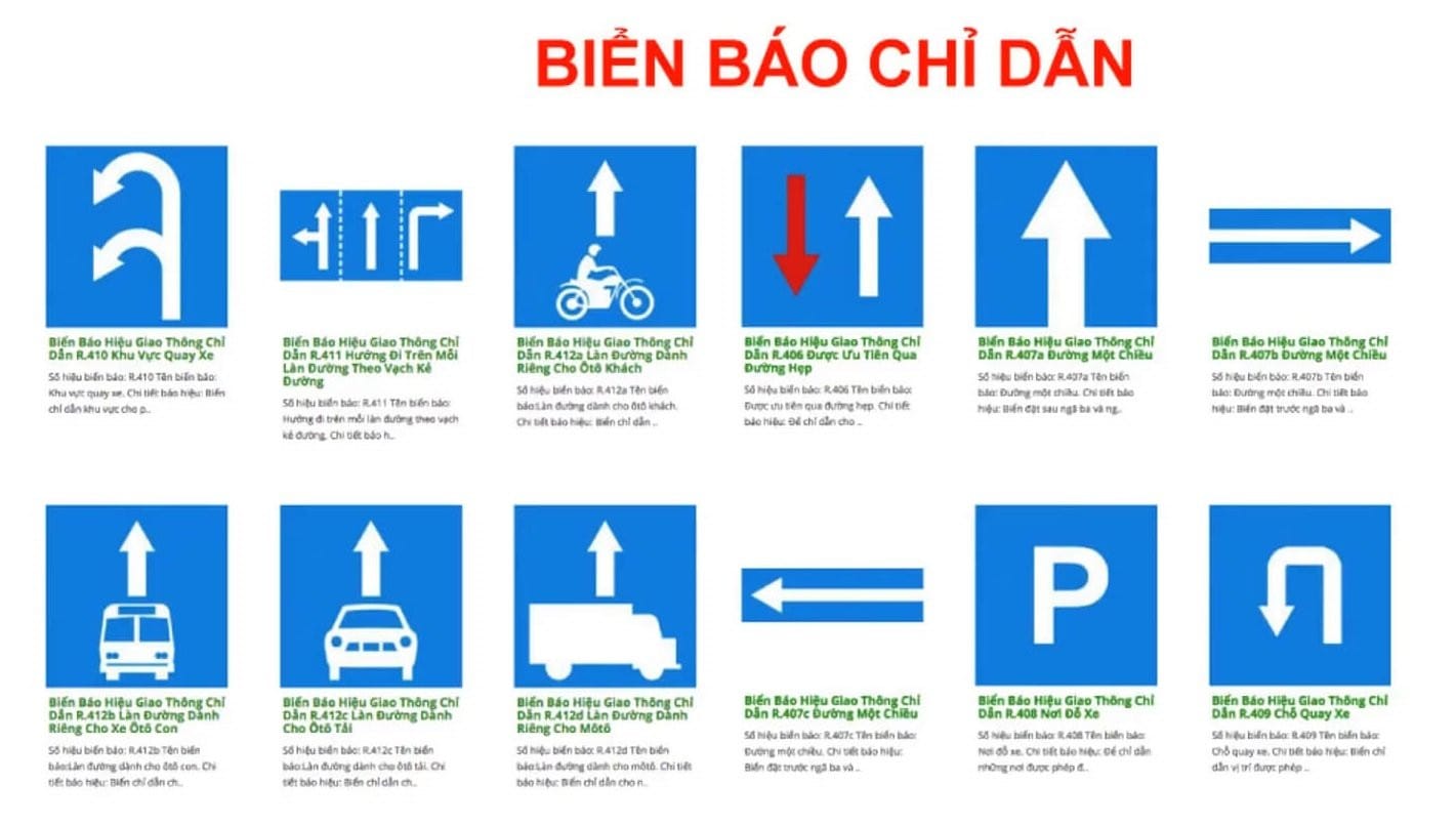 Tổng hợp các loại biển báo chỉ dẫn giao thông đường bộ