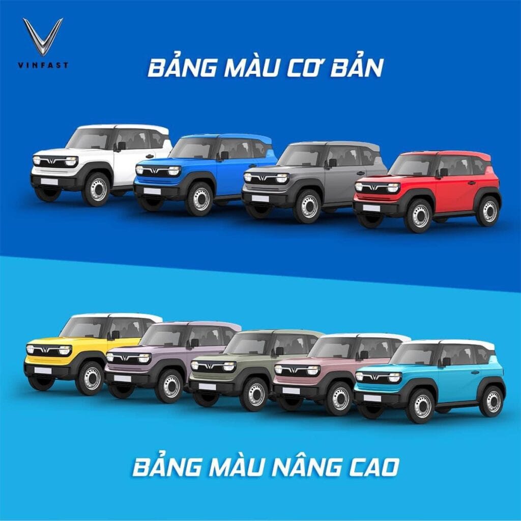 Tổng hợp các tùy chọn màu sắc đa dạng của xe VinFast VF3, cho phép cá nhân hóa chiếc xe điện