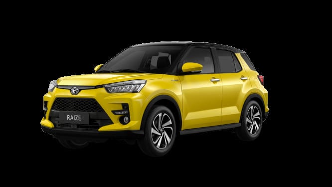 Toyota Raize màu vàng nóc đen với kích thước cân đối và phong cách trẻ trung