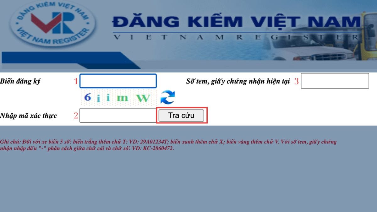 Tra cứu biển số 69 ở đâu trên website Đăng kiểm Việt Nam