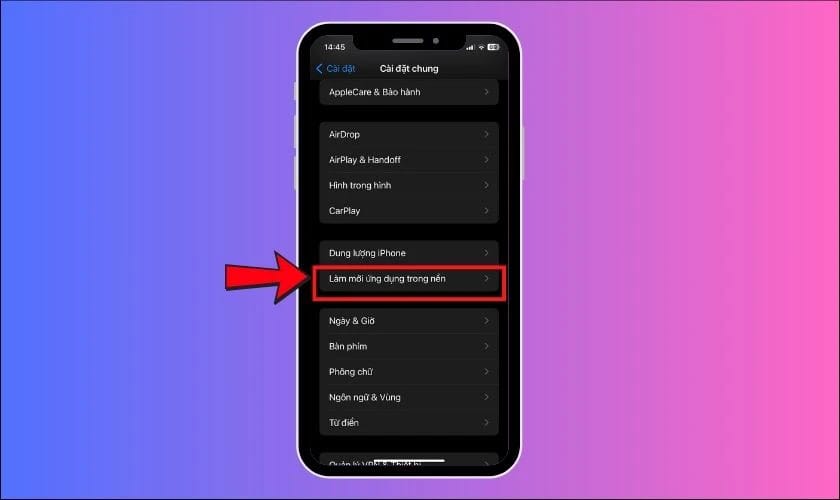 Tùy chọn "Làm mới ứng dụng trong nền" trong cài đặt iOS.