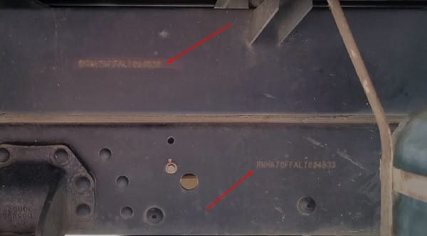 Vị trí số khung số máy trên khung xe tải van Thaco