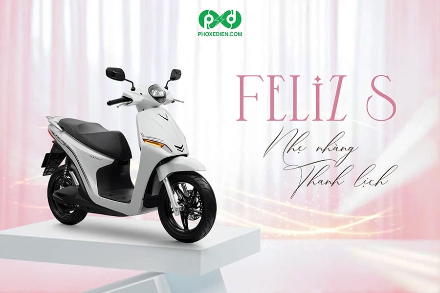 VinFast Feliz S màu trắng ngọc trai, thiết kế nhẹ nhàng và thanh lịch cho phái nữ