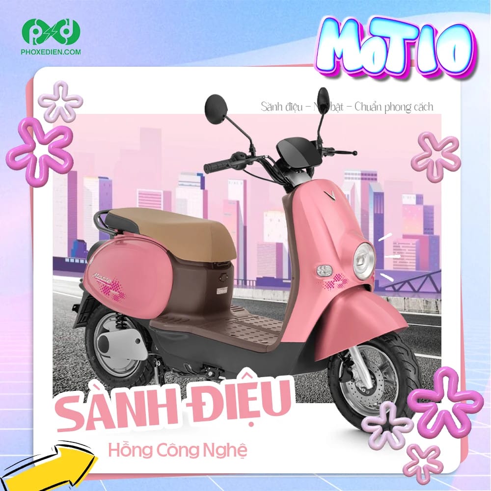 Vinfast Motio hồng sành điệu