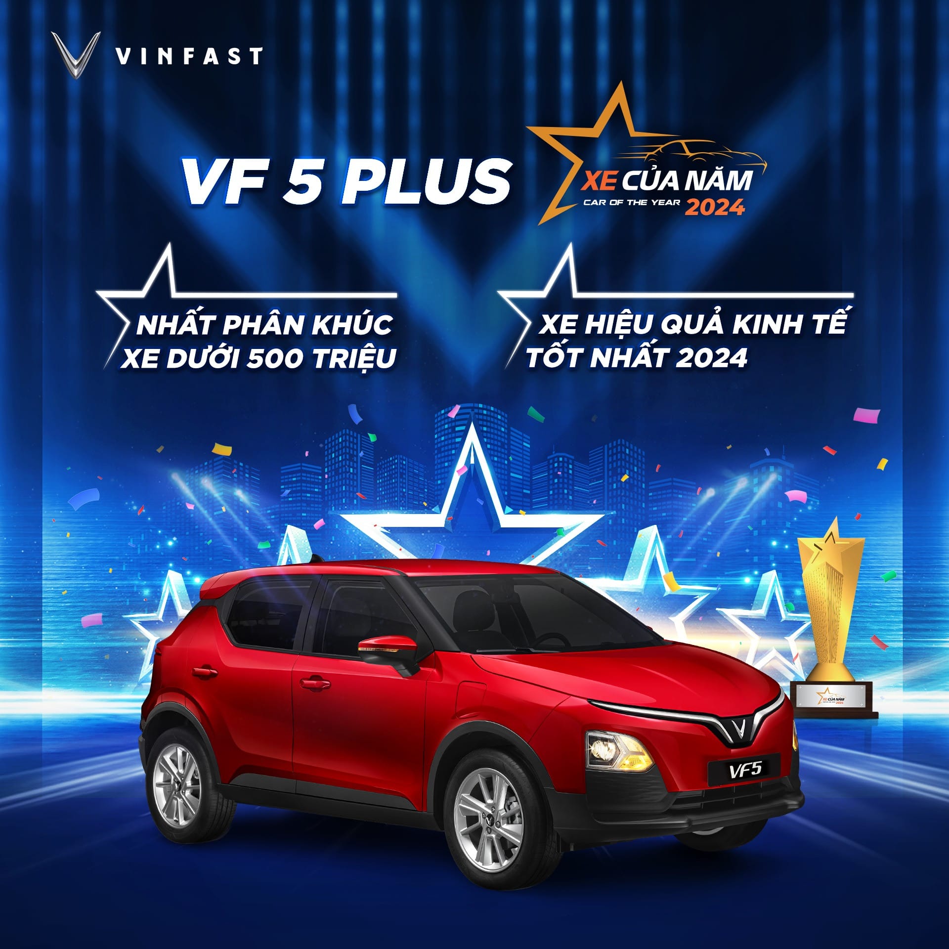 VinFast VF 5 Plus vinh dự nhận các giải thưởng uy tín, khẳng định chất lượng và hiệu quả kinh tế.