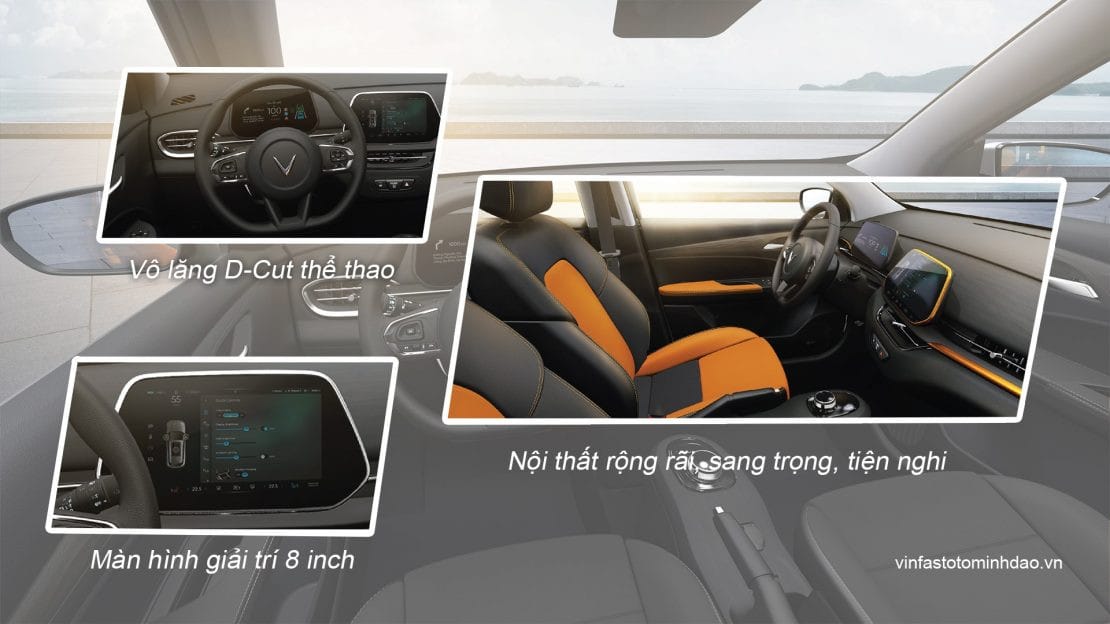 Vô lăng D-cut và bảng điều khiển hiện đại của xe ô tô điện VinFast VF 5