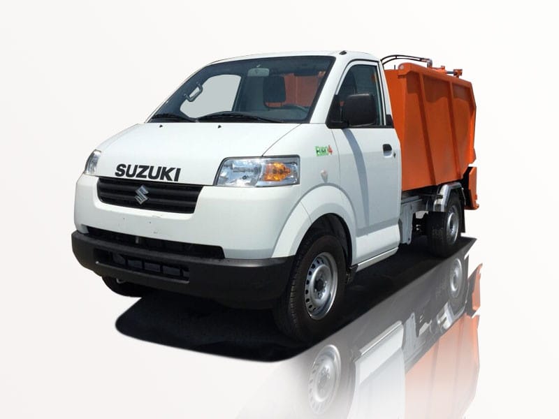 Xe chở rác Suzuki thùng rời 2 khối hoạt động, chi phí xe tải Suzuki chuyên dụng.