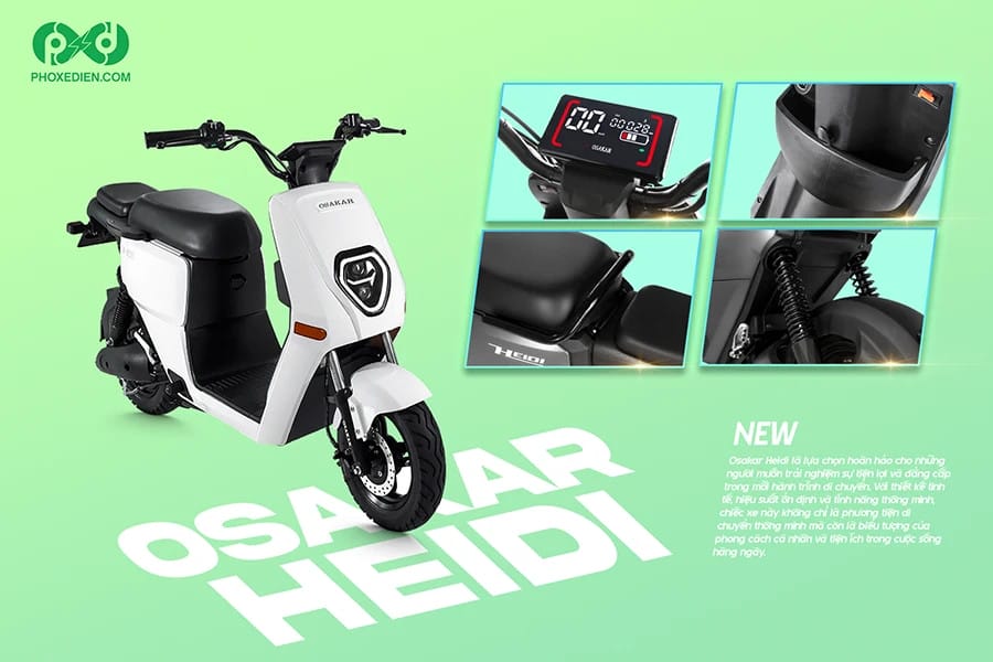 Xe máy điện Osakar Heidi màu trắng thanh lịch