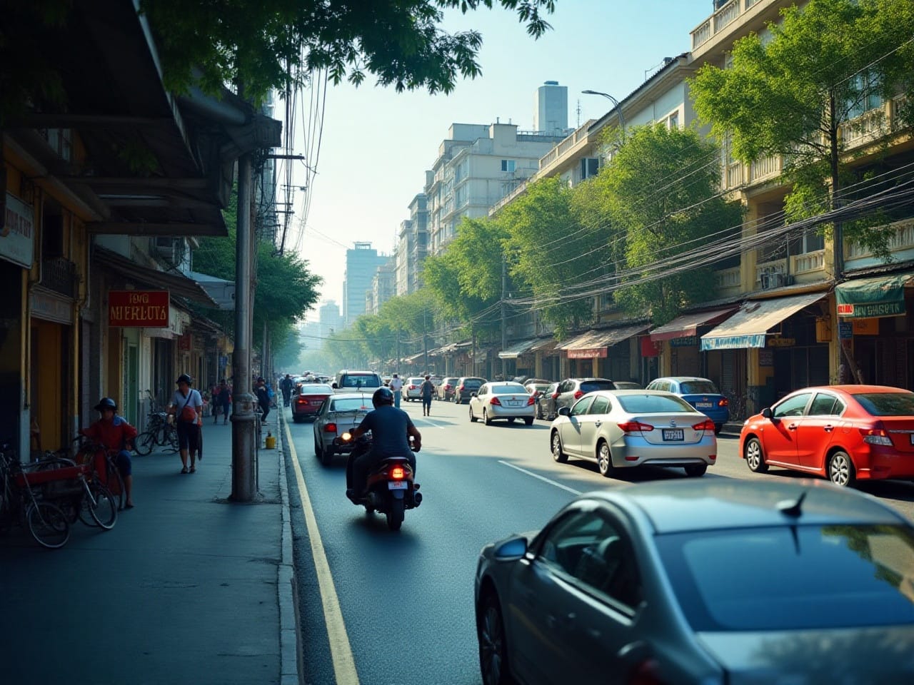 Xe ô tô dừng đỗ sai quy định trên đường phố, minh họa các mức phạt và quy định giao thông mới
