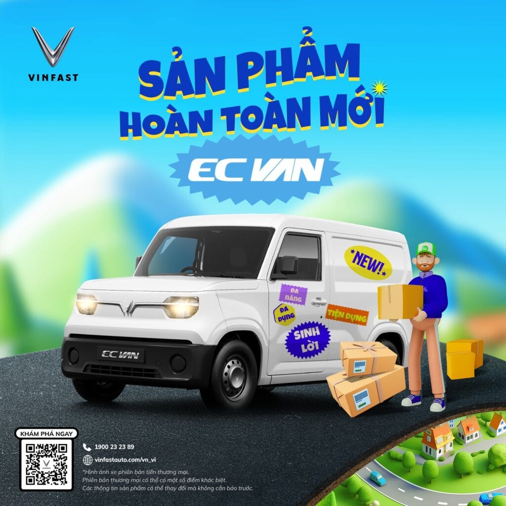 Xe tải điện mini VinFast EC Van màu trắng, biểu tượng cho giá xe điện VinFast hợp lý.