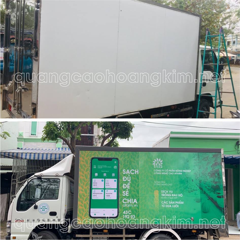Xe tải đỏ rực rỡ với tem dán đồ uống thiết kế độc đáo