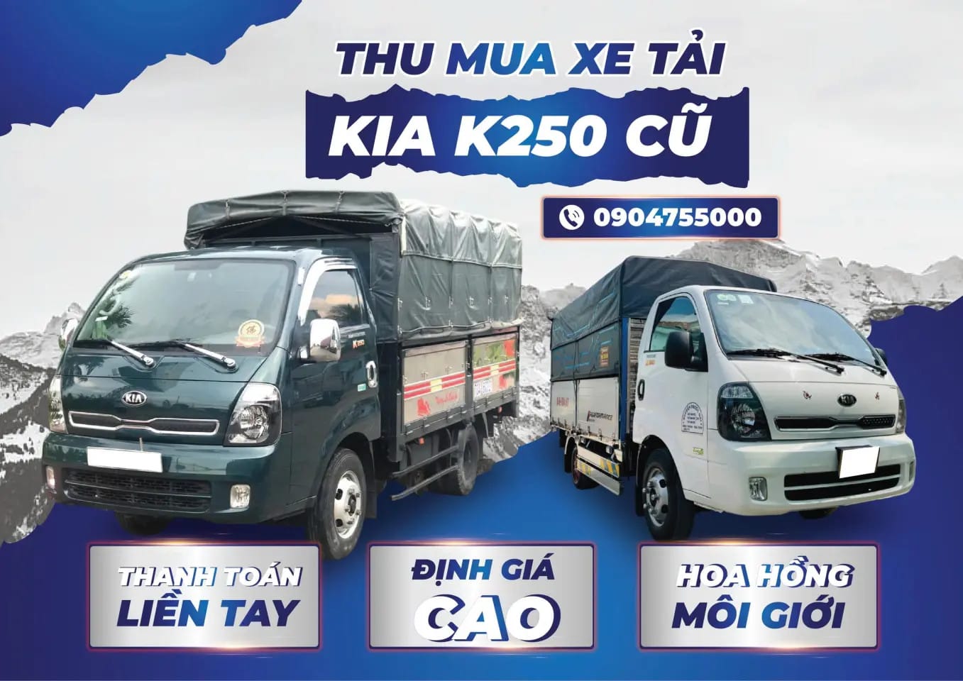 Xe tải Kia K250 cũ màu trắng đang được kiểm tra tổng thể