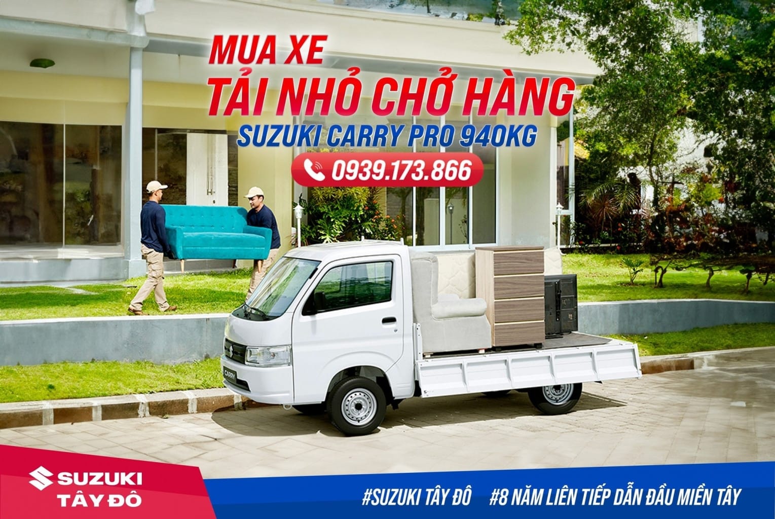 Xe tải Suzuki Carry Pro màu trắng với thùng kín, thể hiện sự tin cậy của dòng xe tải nhẹ Suzuki.