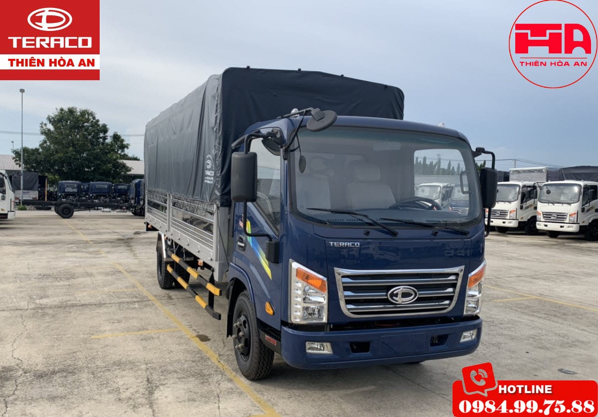 Xe tải Teraco Tera 190SL 1.9 tấn với thùng mui bạt dài 6m2, tối ưu cho giao thông đô thị.